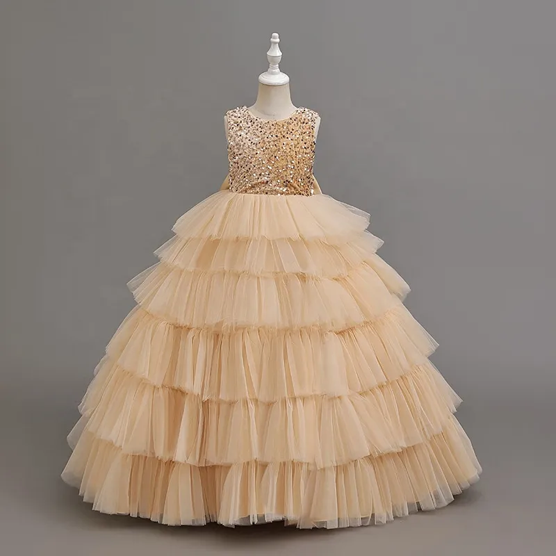 Robe de cérémonie fille en stock, nouveauté tendance, style européen et américain, robe à étages élégante, haut de gamme pour enfants,